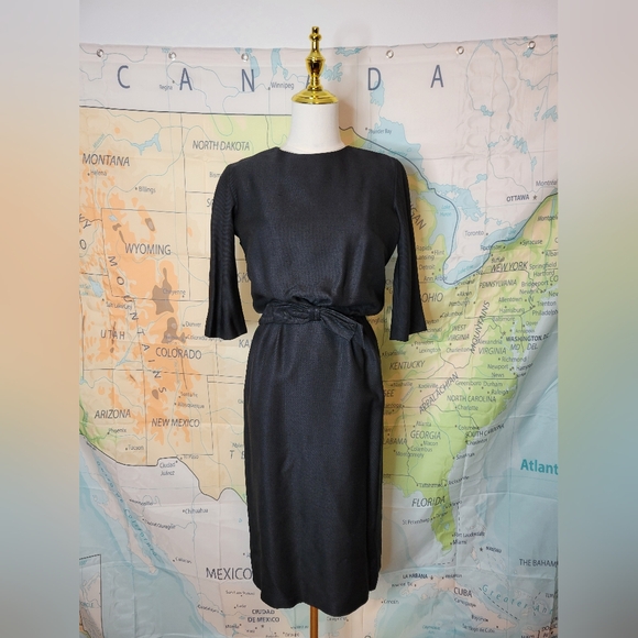 Neiman Marcus Dresses & Skirts - Vintage 1950s Neiman Marcus Elegant Black Dress With Bow Detail On Front